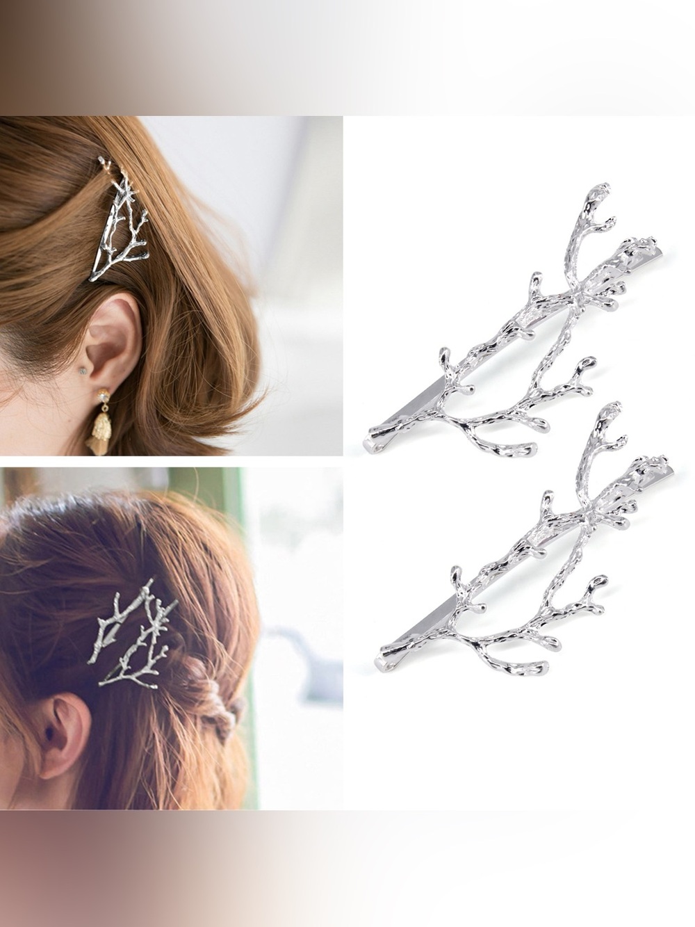Silver Branch Hair Clips - Elegant Women’s Accessory